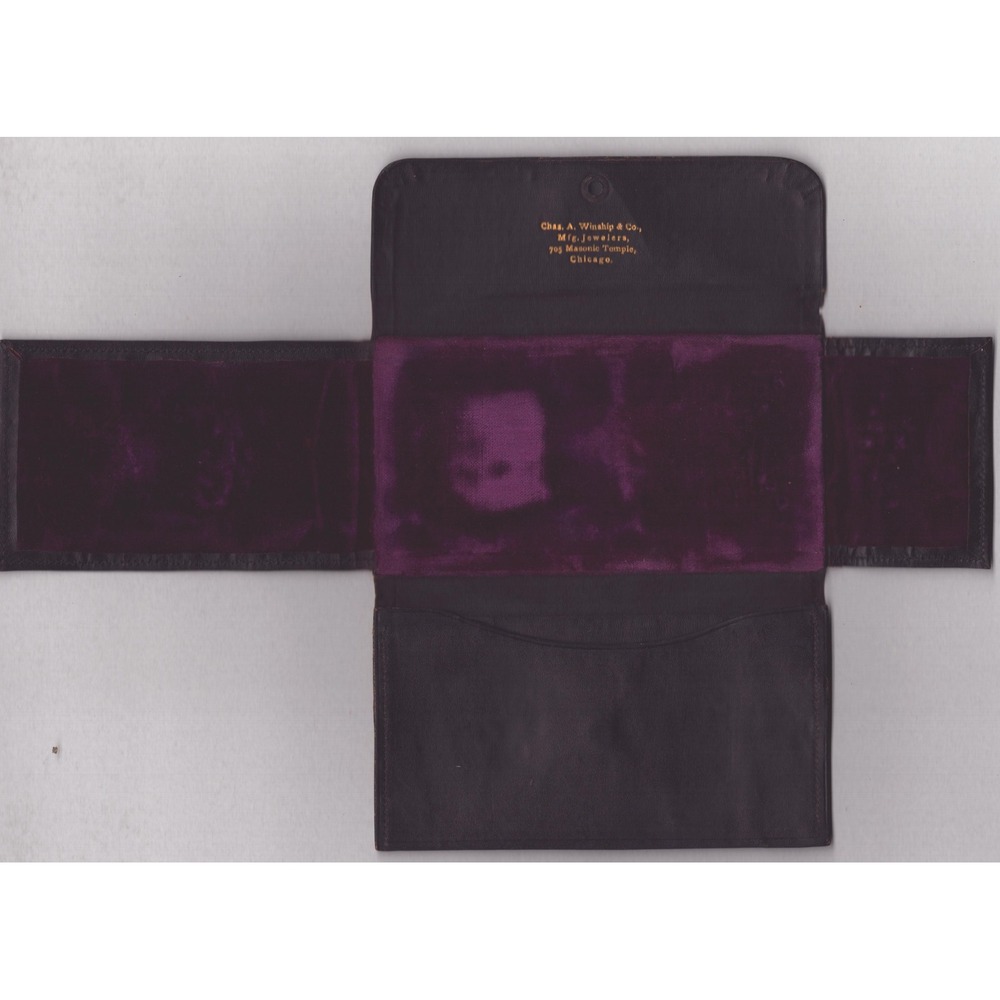 Antique Chas A Winship Co Chicago Leather Jewelry Wallet Purple Velvet Lining - Picture 3 of 3